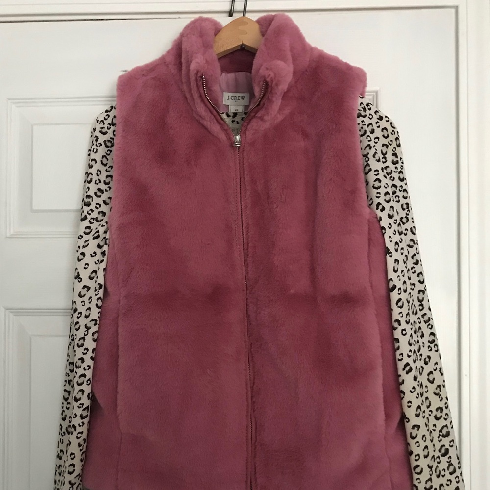 New J crew pink fur vest